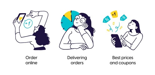 Poster - online shopping and delivery - set of business concept illustrations. order online, delivering order