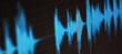 Audio specturm blue color. Recording studio. Computer screen.