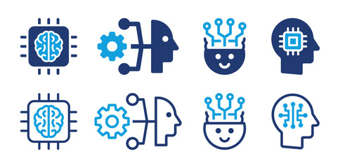 Poster - Artificial intelligence icon vector set. AI concept, digital chip in the brain symbol.