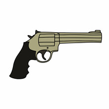 22lr Smith And Wesson Revolver Doodle Icon, Vector Color Line Illustration
