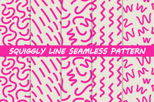 Set Of Squiggly Wiggly Lines Geometric Pink Shape Seamless Vector Pattern Collection