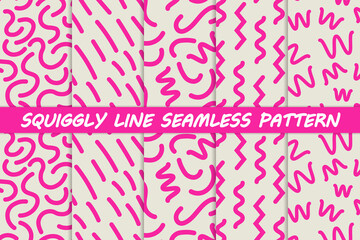 set of squiggly wiggly lines geometric pink shape seamless vector pattern collection