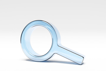 Fototapete - 3D illustration of a  blue transparent  magnifying glass with shadow  on white isolated  background