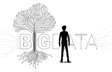 Poster - Businessman and Tree with from digital line connect dot circuit board style. Background concept for big data and digital transformation.