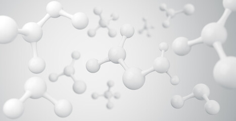 Wall Mural - white molecule or atom, abstract clean structure for science or medical background, 3d rendering.