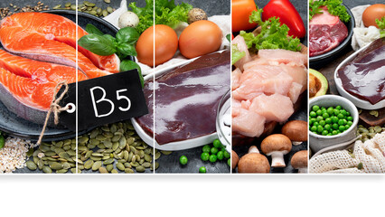 Wall Mural - Colllage of food high in vitamin B5.