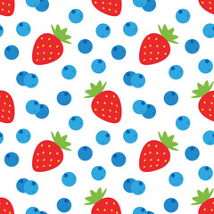 Wall Mural - Blueberry and strawberry vector seamless pattern background for food and nature design.
