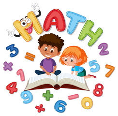 Wall Mural - Font design for math with girl and numbers