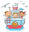 Cartoon doodle happy kids on a cruise ship