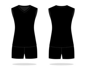 Wall Mural - Women's blank black sleeveless volleyball jersey template on white background.Front and back view, vector file.