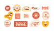 © Marina - Collection of retro coffee stickers. Text labels, prints, various patches with phrases, motivation quotes. Vector illustration.