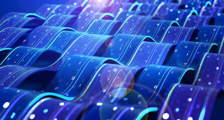 Fototapete - Data of crypto waves. 3D illustration of wavy lines in the information code field. Data flow cyber concept. Coding and technology