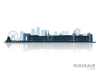 Bordeaux skyline silhouette with reflection. Landscape Bordeaux, France. Vector illustration.