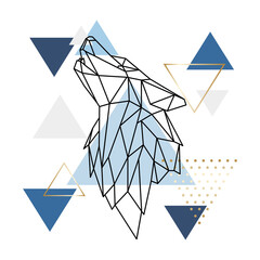 Naklejka na meble Geometric howling wolf on scandinavian background. Polygonal wild wolf. Stock vector illustration.