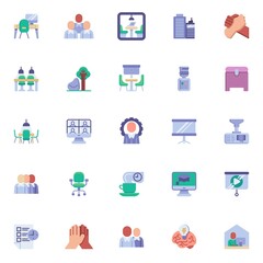 Co-working office flat icons set