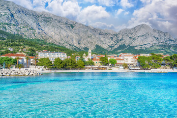 Wall Mural - Landscape with Baska Voda town, dalmatian coast, Croatia