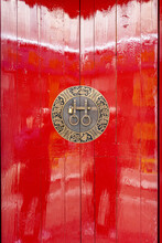 Shanghai Qingpu Zhujiajiao Ancient Town Portal Alley Lane Red  Door With Old Lock