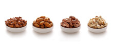 Kinds Of Nuts And Dried Fruit With White Background