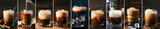 Fototapeta Kawa jest smaczna - Collage with tasty White Russian cocktail on dark background