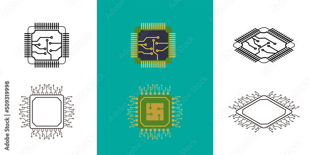 IC circuit board icon set. Technology semiconductor industry concept ...