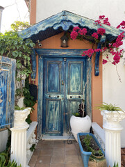 Ornate door entrance to a house and other items in historical Kaleici, Antalya. Also known as Old Antalya at the center of the sprawling modern city was the Roman town