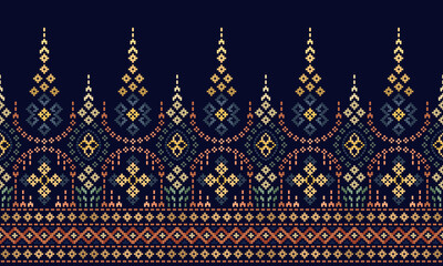 Cross Stitch. Geometric ethnic patterns. Vector design for Saree, Patola, Sari, Dupatta, Vyshyvanka, rushnyk, dupatta, Clothing, fabric, batik, Knitwear, Embroidery, Ikkat, Pixel pattern. Traditional.