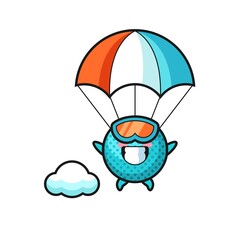 Sticker - spiky ball mascot cartoon is skydiving with happy gesture