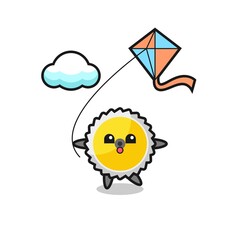 Sticker - saw blade mascot illustration is playing kite