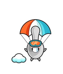 Sticker - spoon mascot cartoon is skydiving with happy gesture