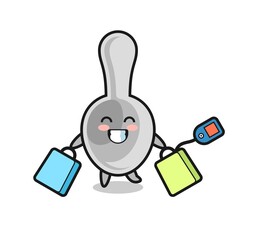 Wall Mural - spoon mascot cartoon holding a shopping bag