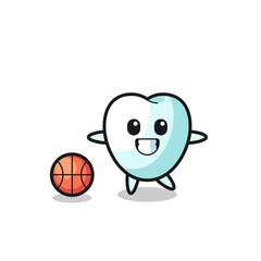 Wall Mural - Illustration of tooth cartoon is playing basketball