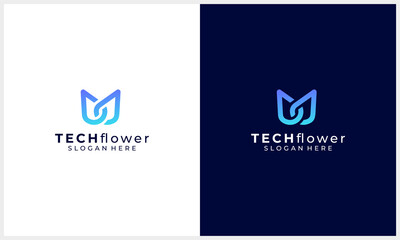 abstract technology with flower symbol logo concept template