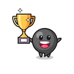 Poster - Cartoon Illustration of comma symbol is happy holding up the golden trophy