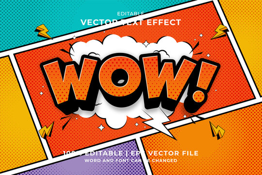Editable text effect Wow 3d Cartoon Comic style premium vector