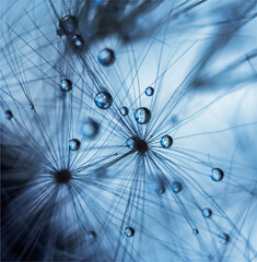 Wall Mural - Water drops on a dandelion in macro.