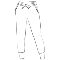 Wall Mural - women jogging pants, ladies sport sweatpants sketch drawing, contour lines drawn