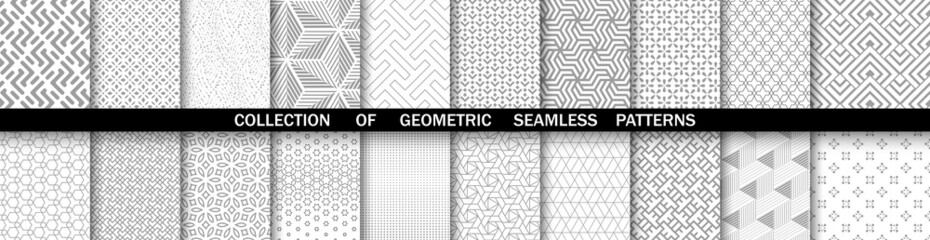 Geometric set of seamless gray and white patterns. Simpless vector graphics.