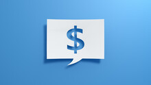 Dollar Sign. Minimalist Abstract Design With White Cut Out Paper On Blue Background. 3d Render.