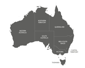 Naklejka na meble Vector map of Australia with regions or territories and administrative divisions. Editable and clearly labeled layers.