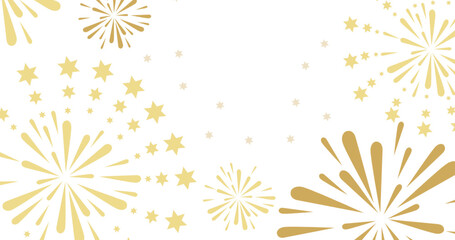 Image of exploding gold fireworks scrolling on white background