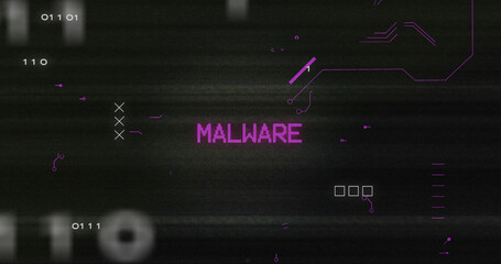 Aufkleber - image of interference over malware text, data processing and computer circuit board