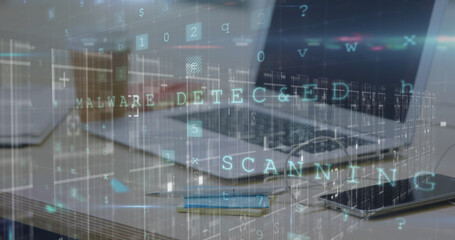 Poster - Image of cyber crime warning over laptop