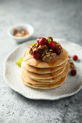 Canvas Print - Homemade pancakes with berries and nuts