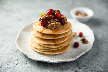 Canvas Print - Homemade pancakes with berries and nuts