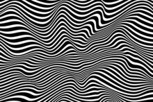 Curved Wave Lines Background. Trendy Twisted Stripes Texture Illustration. Abstract Black And White Wave Pattern
