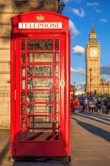Wall Mural - Red Phone Booths against famous Big Ben in London, England, UK