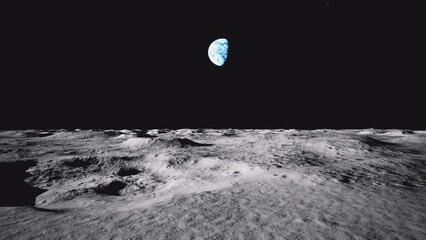 space walking on the surface of the moon while looking at the earth