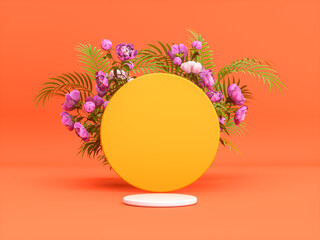 Aufkleber - Natural beauty podium backdrop for product display with summer tropical plant. 3d rendering.