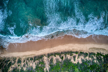  Drone view of waves along the coast at Point Lonsdale, Victoria, Australia. May 2022
