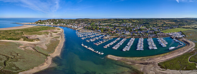 Wall Mural - Aerial panoramic image of Carteret marina and estuary on a sunny day in France